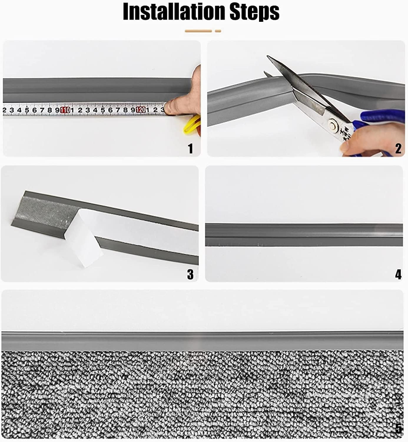 Wcxixo Rubber Carpet Transition Strip Carpet Edge Trim Strip Gray Flexible Edge Binding Bars for mat/Doormat/Rugs/Runner Packing Tape self-Adhesive Seal Waterproof Weatherproof