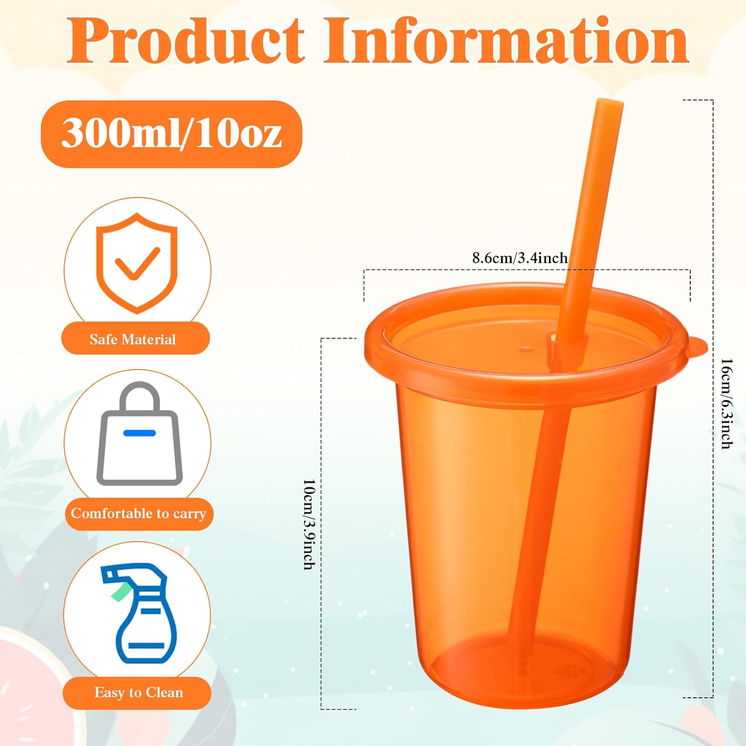 Skylety 30 Pcs Plastic Cups with Lids and Straws 10 oz Reusable Tumbler Spill Proof Drinking Iced Coffee Mug Travel Cup for Birthday Halloween Party Gift Supplies(Orange)