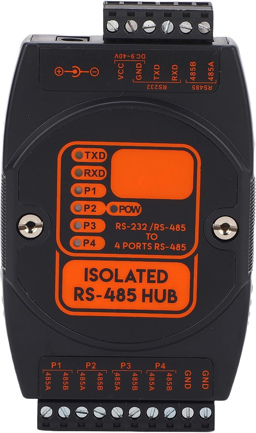 4 Port Industrial Grade Isolated Hub, Photoelectric Isolation 2500Vrms Protecting with Automatic Switching, for RS485 RS232 Communication