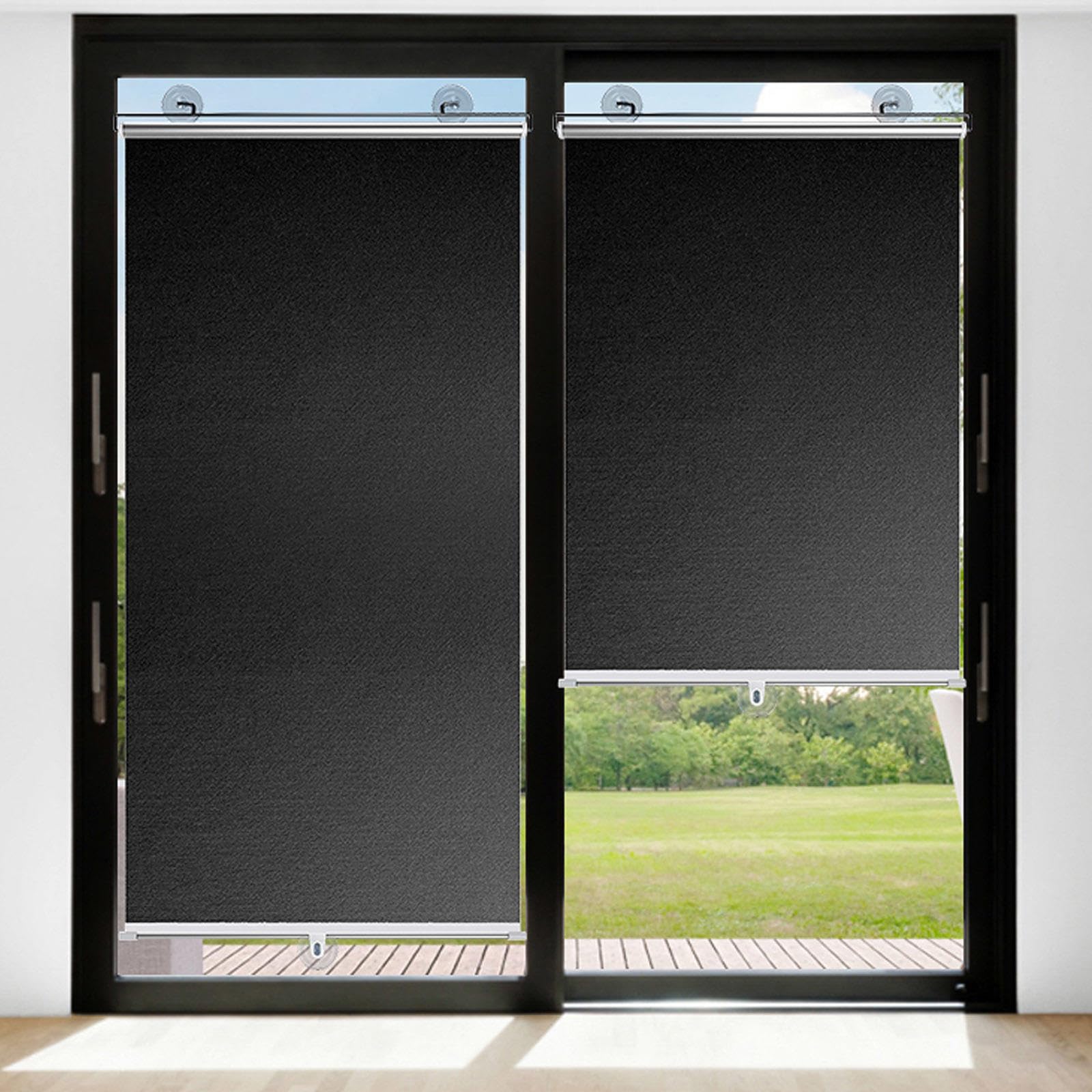 Blackout Roller Shades 40cm 58cm 60cm 68cm 80cm Wide,No Drill Roller Blinds,Portable Window Cover Curtain,Home Office Temporary Privacy Curtains,With Suction Cup,Black-50x200cm/20x79in