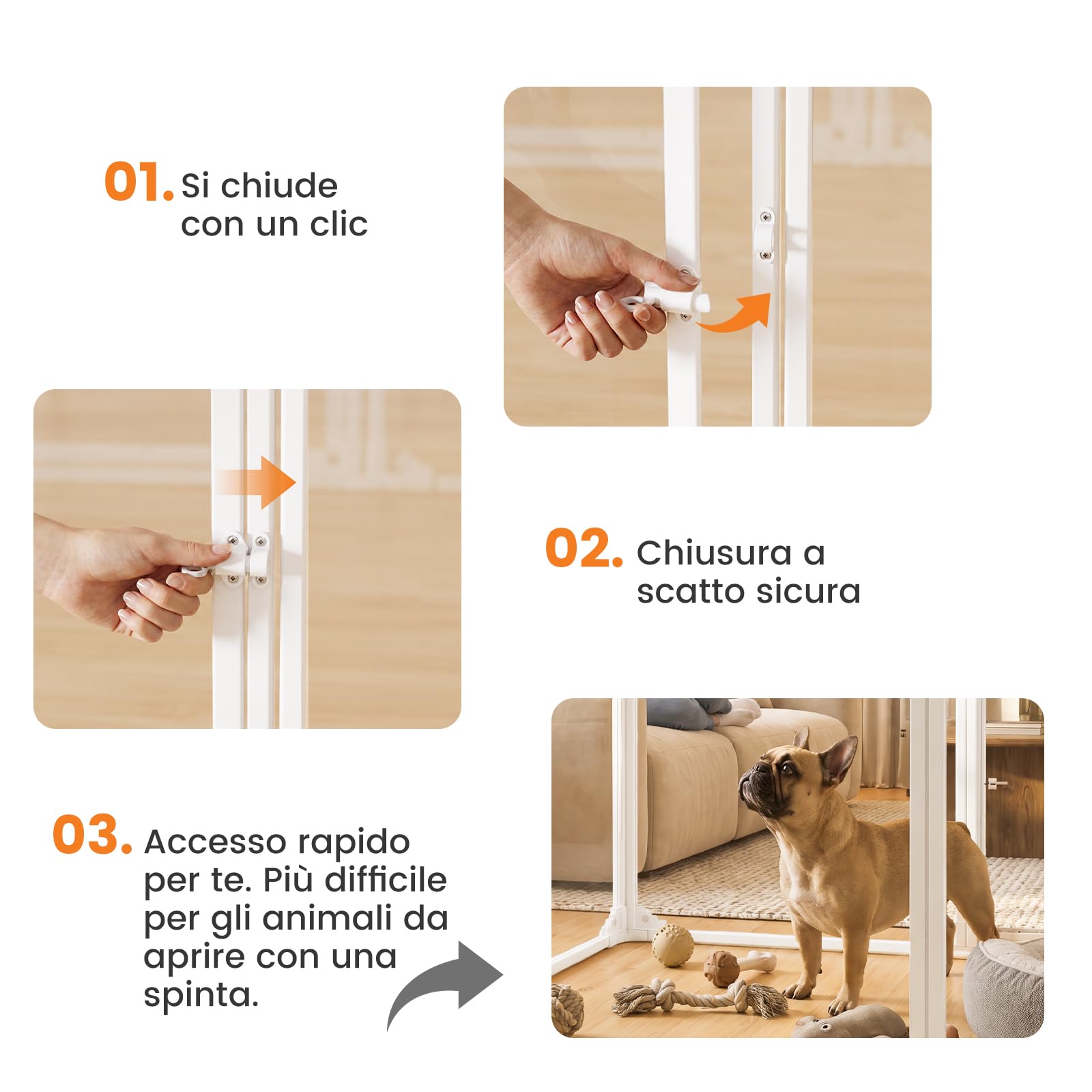 Gardner Pet Recinto per Cani Trasparente, 10 Pannelli, 60 cm, Bianco | Recinto da interno in metallo con pannelli PET, chiusura a scatto e ventose, 9 pannelli + 1 porta, per piccoli animali