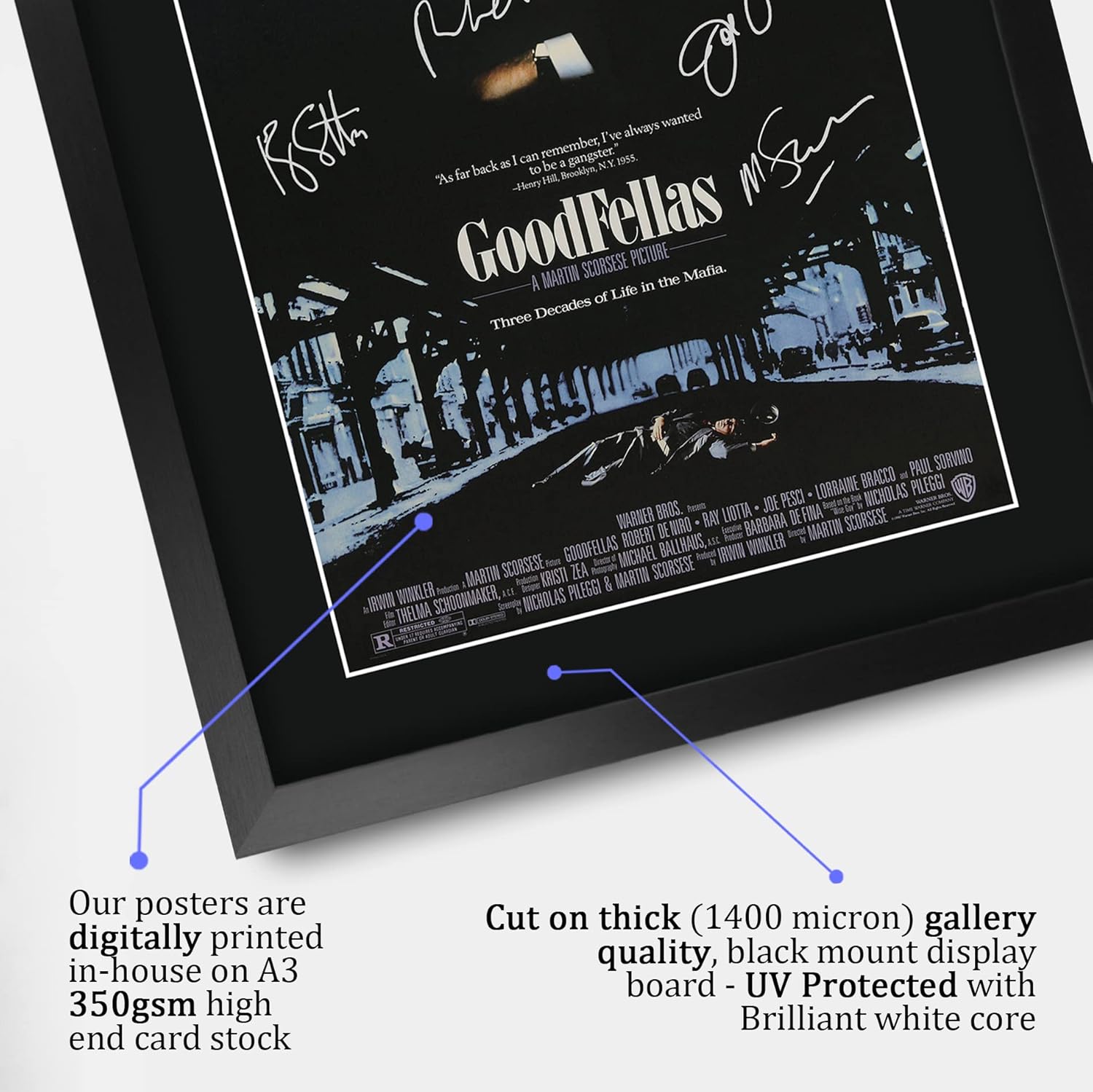 HWC Trading Goodfellas Movie Poster The Cast Signed 16 x 12 inch Framed Gift Printed Autograph Film Print Photo Picture Display - 16" x 12" Framed