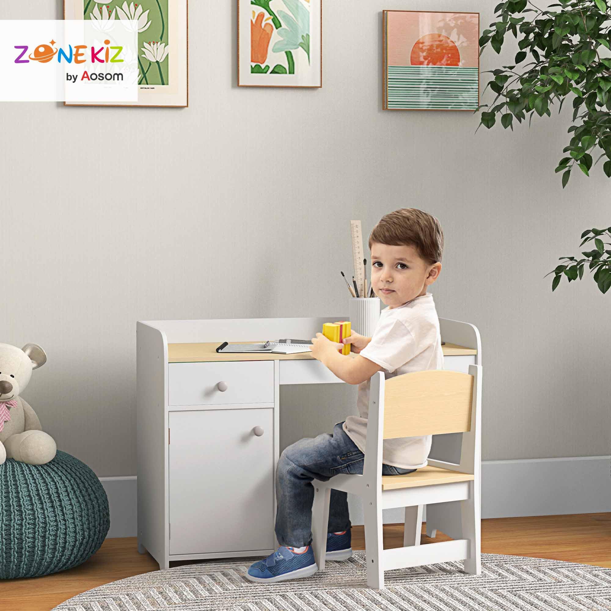ZONEKIZ Bureau Enfant avec Chaise 3 à 6 Ans 80 x 39 x 59 cm Blanc