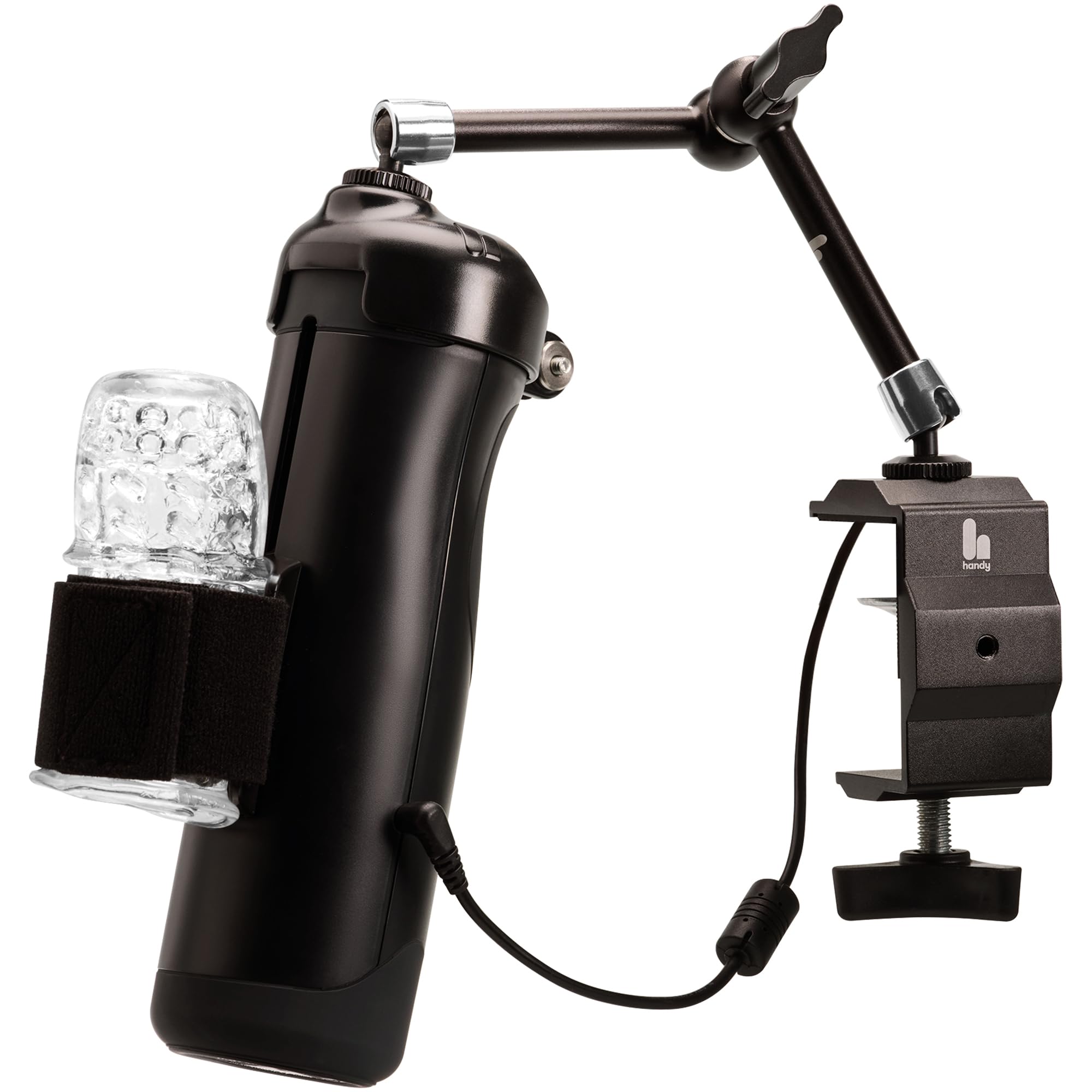 the handy masturbator with handsfree desk mount and cup bundle - interactive male stroker - adult sex toys