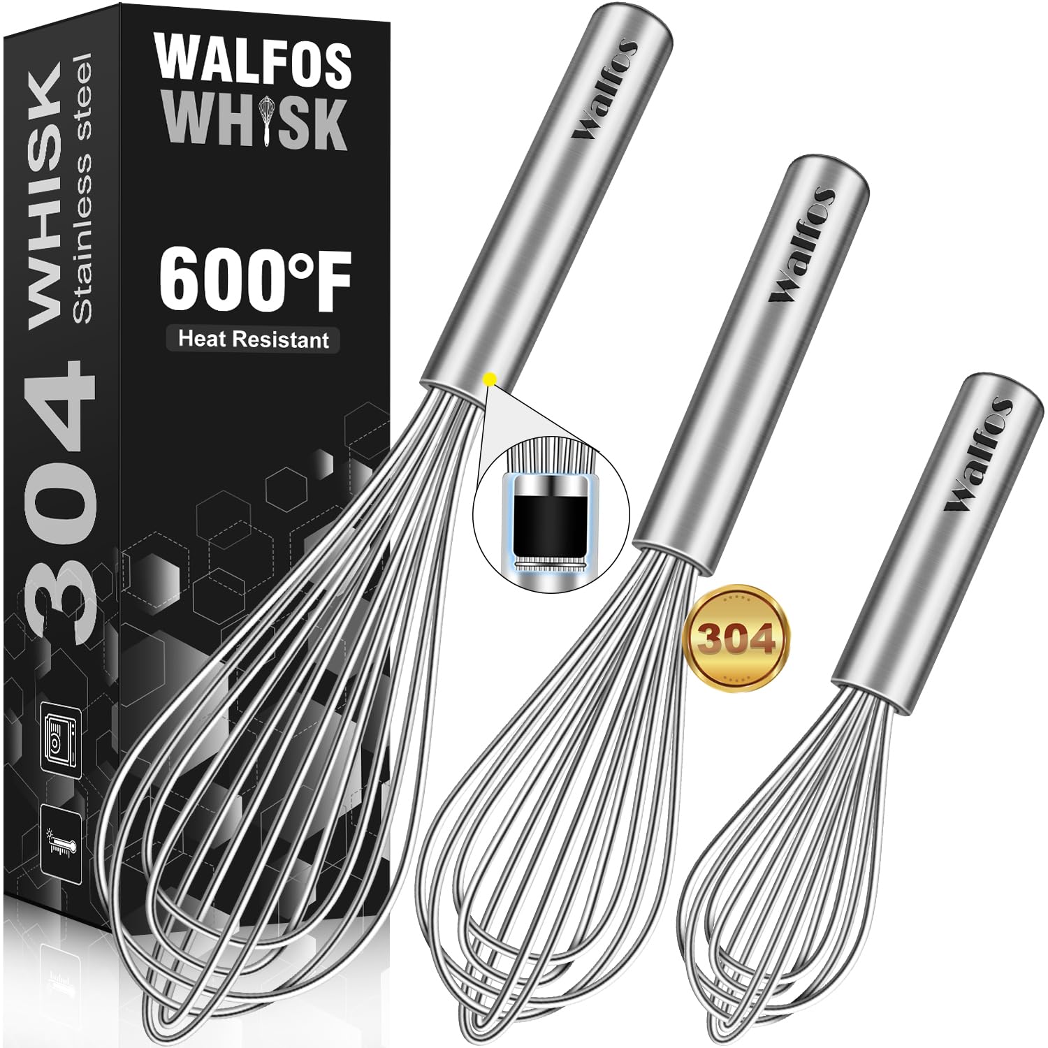 walfos whisk304 stainless steel whiskno-rust 7911inch whisks for cooking nice for blendingwhiskingbeatingheat resistant 600f dishwasher safe heavy duty kitchen whisk177228279cm -silver