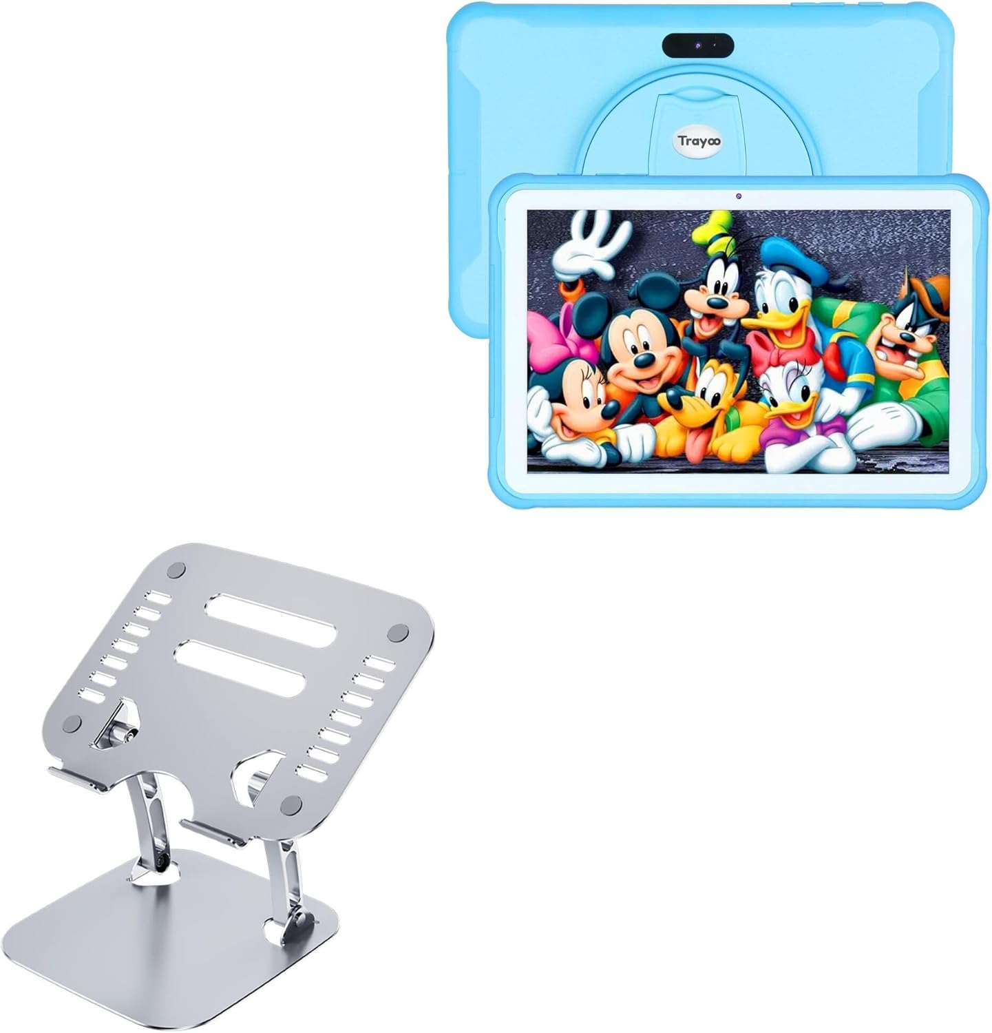 BoxWave Stand and Mount Compatible with Trayoo Kids Tablet (10.1 in) - Executive VersaView Stand, Ergonomic Adjustable Viewing Angle Metallic Riser - Metallic Silver