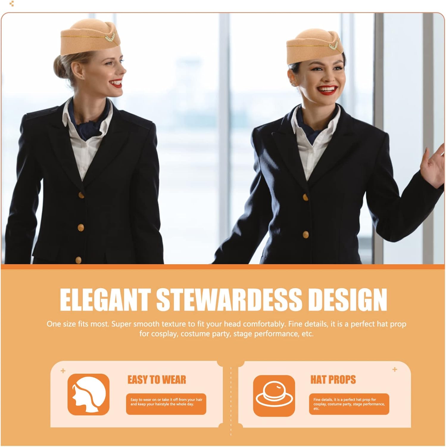 Ipetboom Flight Attendant Hat British Stewardess Beret Hat Felt Hostess Cap Uniform Cosplay Costume Accessories Performance