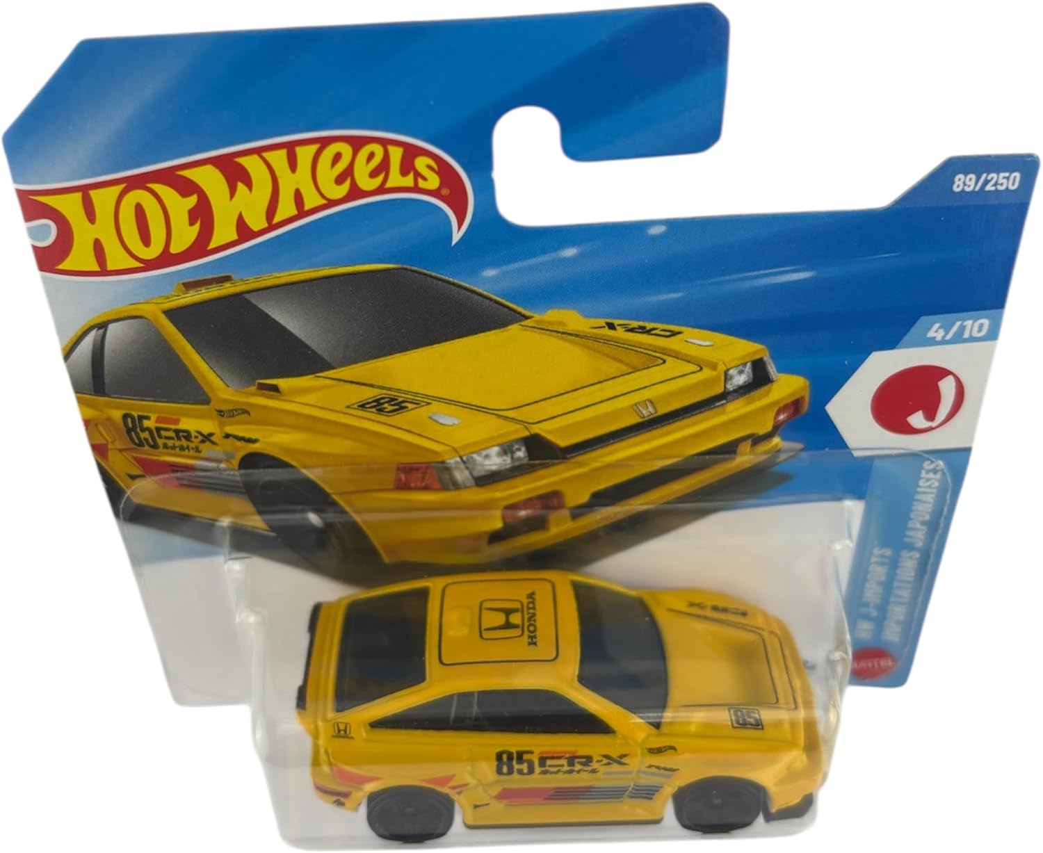 Hot Wheels 1985 Honda CR-X [Yellow] J-Imports 4/10, 89/250, 1:64 Scale Diecast Toy Vehicle