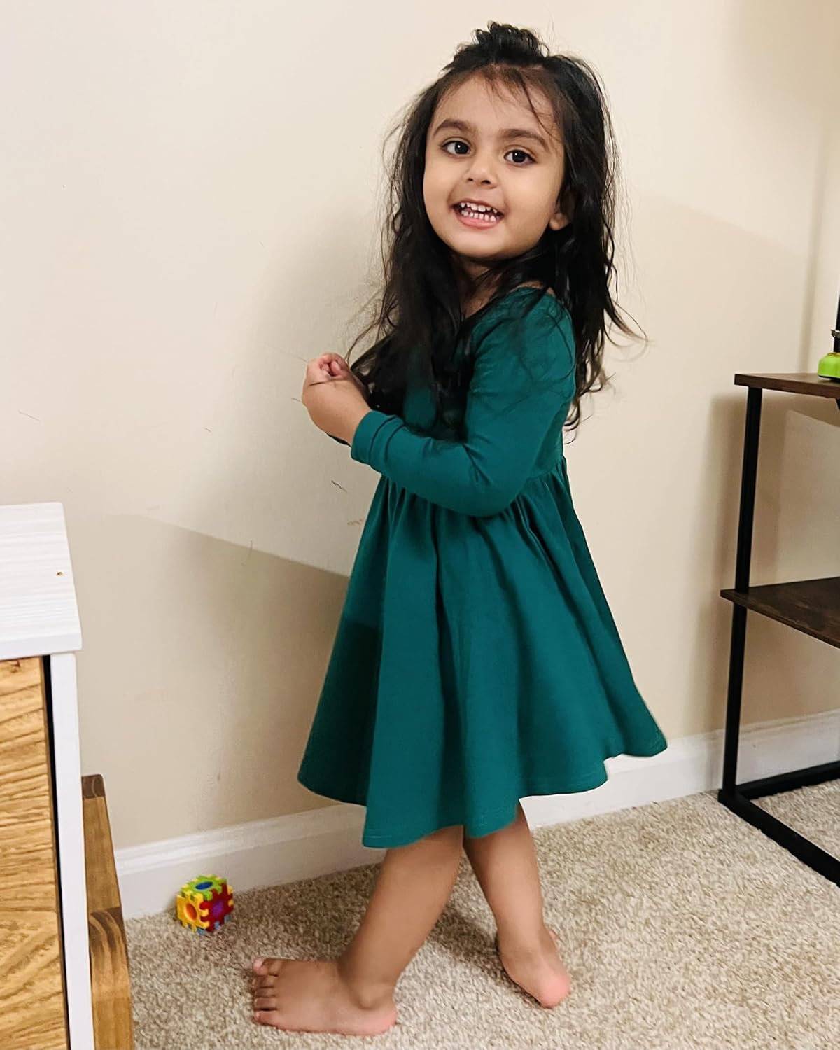 Stelle Long Sleeve Girls Dress Toddler White Dresses Skater Twirl Cotton A-Line Dress for School Casual - Image 7