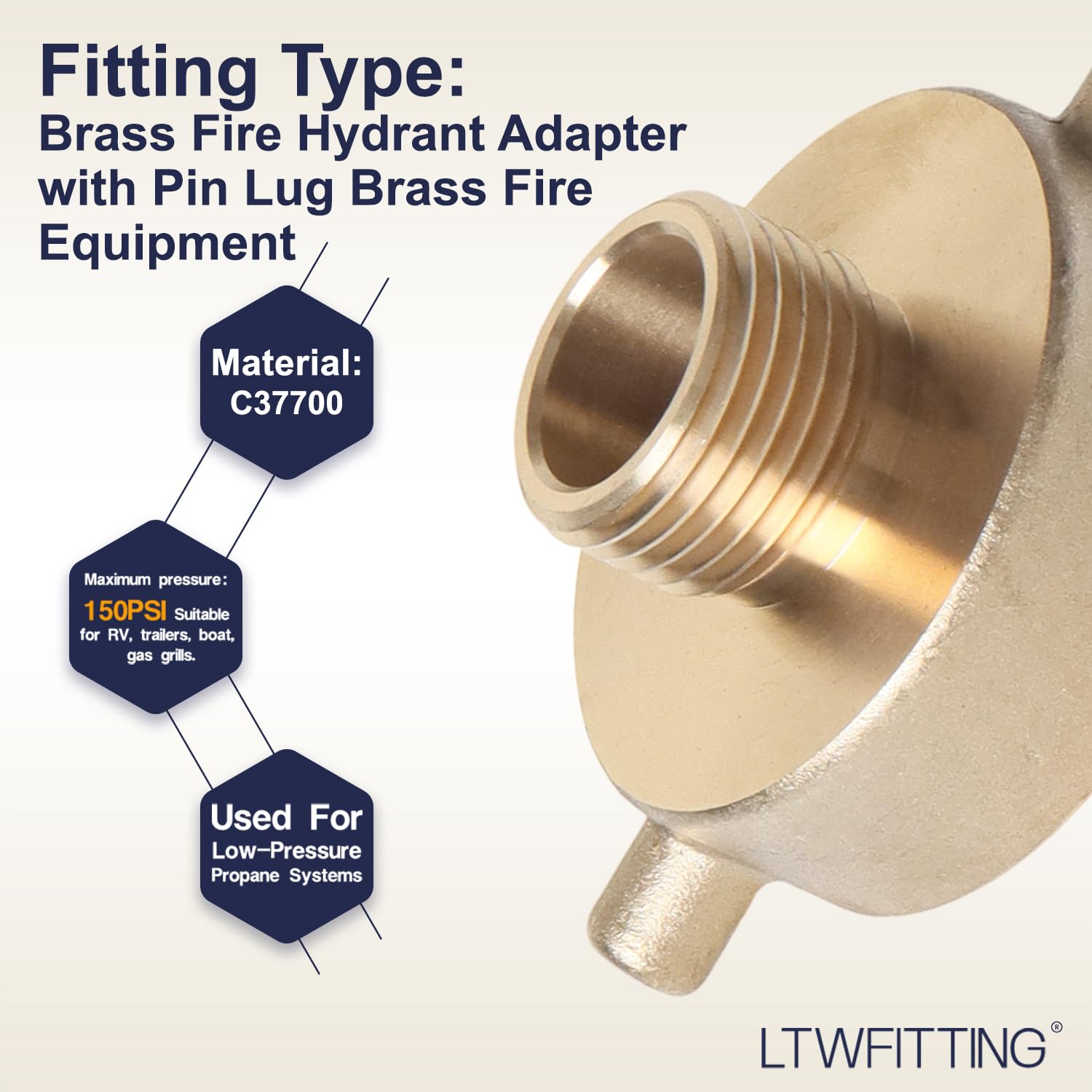 LTWFITTING Adaptador de boca de fuego de latón 1-1/2 pulgadas NST (NH) hembra x macho de 3/4 pulgadas (Paquete de 2)