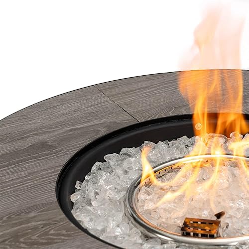 Miniatura 43 de Mesa para fogata de propano de 28 pulgadas, mesa de fuego de 50,000 BTU con tapa de acero, patas grandes, rocas de laval, pozo de fuego seguro