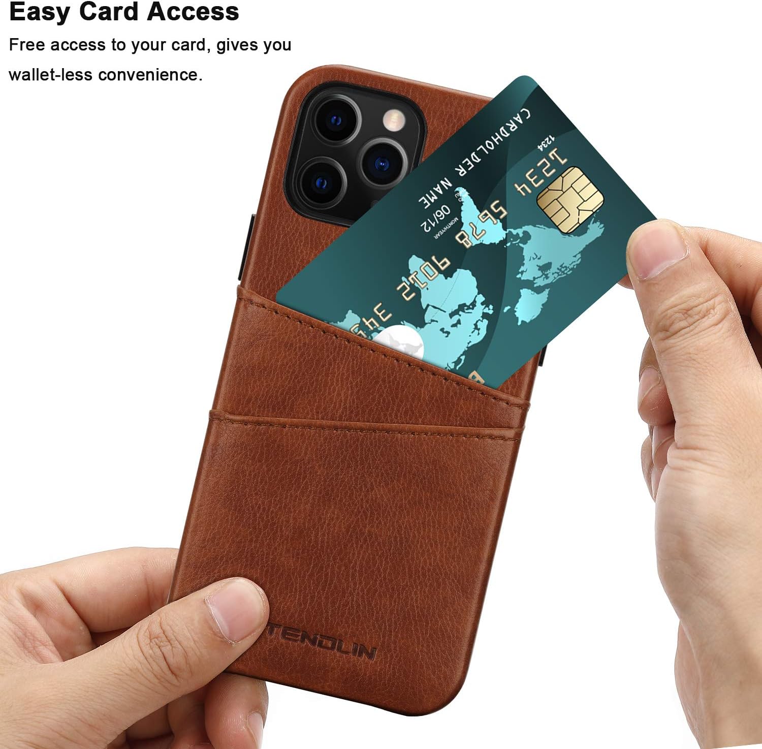 TENDLIN Compatible with iPhone 12 Pro Max Case Wallet Design Premium Leather Case with 2 Card Holder Slots (Brown)