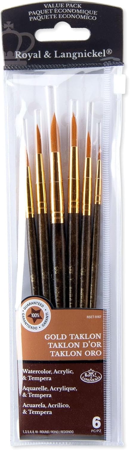 Royal & Langnickel Royal Zip N' Close Gold Taklon Round 6-Piece Brush Set