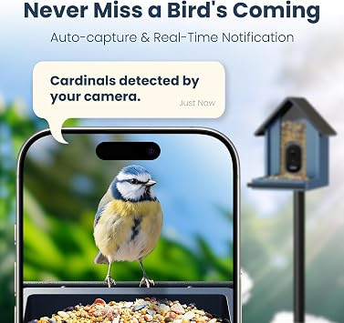 Smart Bird Feeder with Camera, 2.5K UHD Bird Feeder Camera Solar Powerd, Sensitive AI Identification, Instant Alerts Capture Video, IP66 Waterproof for Outdoor, Metal Blue