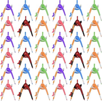 Zuazaor 36 Packs Math Geometry Compass Bulk 6 Inch Colorful Basic Precision Tool for Student Plastic Scale Alarm Drawing Compass with Pencils for Drafing Office Home School Supplies 36