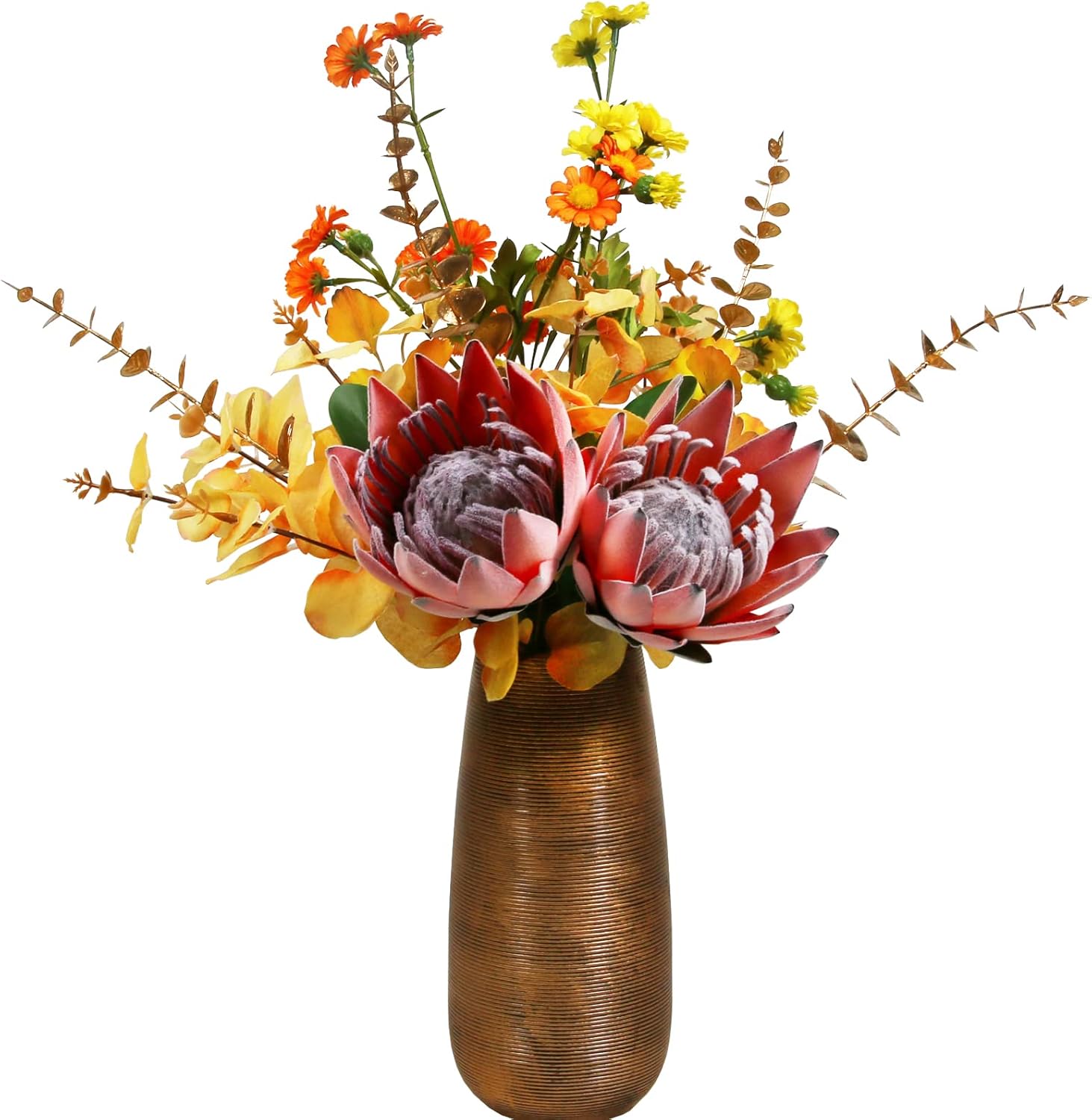 Tinsow Artificial Protea Cynaroides for Flower Arrangements, Faux Protea for Table Decoration Centerpieces, 3 Pieces Silk Bouquet for Wedding (3, Orange) - Image 7