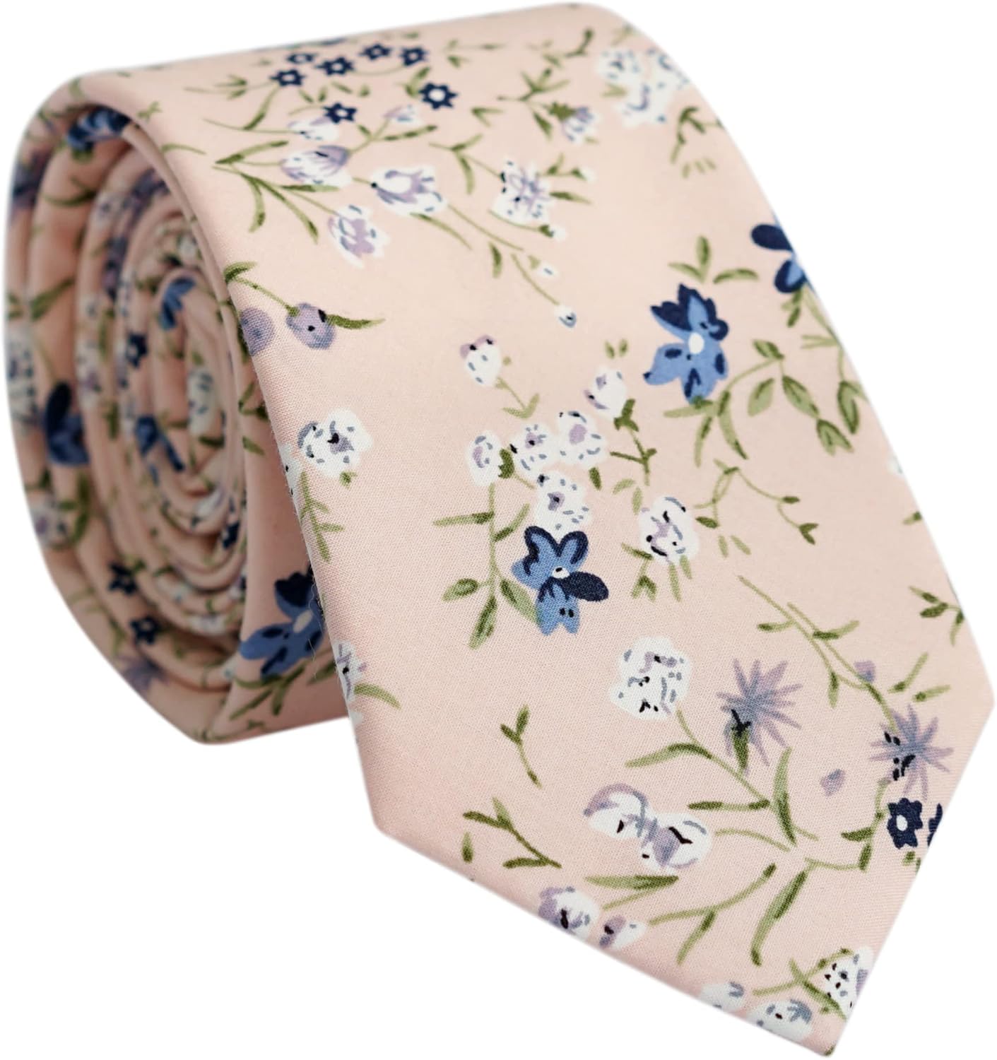 BELLUNO Cotton Floral Tie for Men, Skinny Flower Necktie for Wedding, Party, Activities, Cotton Slim Tie + Gift Box