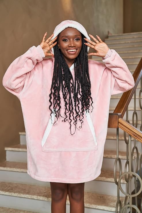 FEDERI The Original Oversized Sherpa Wearable Blanket Hoodie | Plush Fleece Blanket Sweatshirt with Pockets and Sleeves for Men and Women | One Size Fits All (32x44 inches) (Blush Pink)