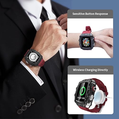 Miniatura 5 de Funda resistente de lujo con correa compatible con Apple Watch Series 9, 8, 7, de 1.772 pulgadas, SE 6, 5, 4, 1.732 pulgadas, cubierta protectora