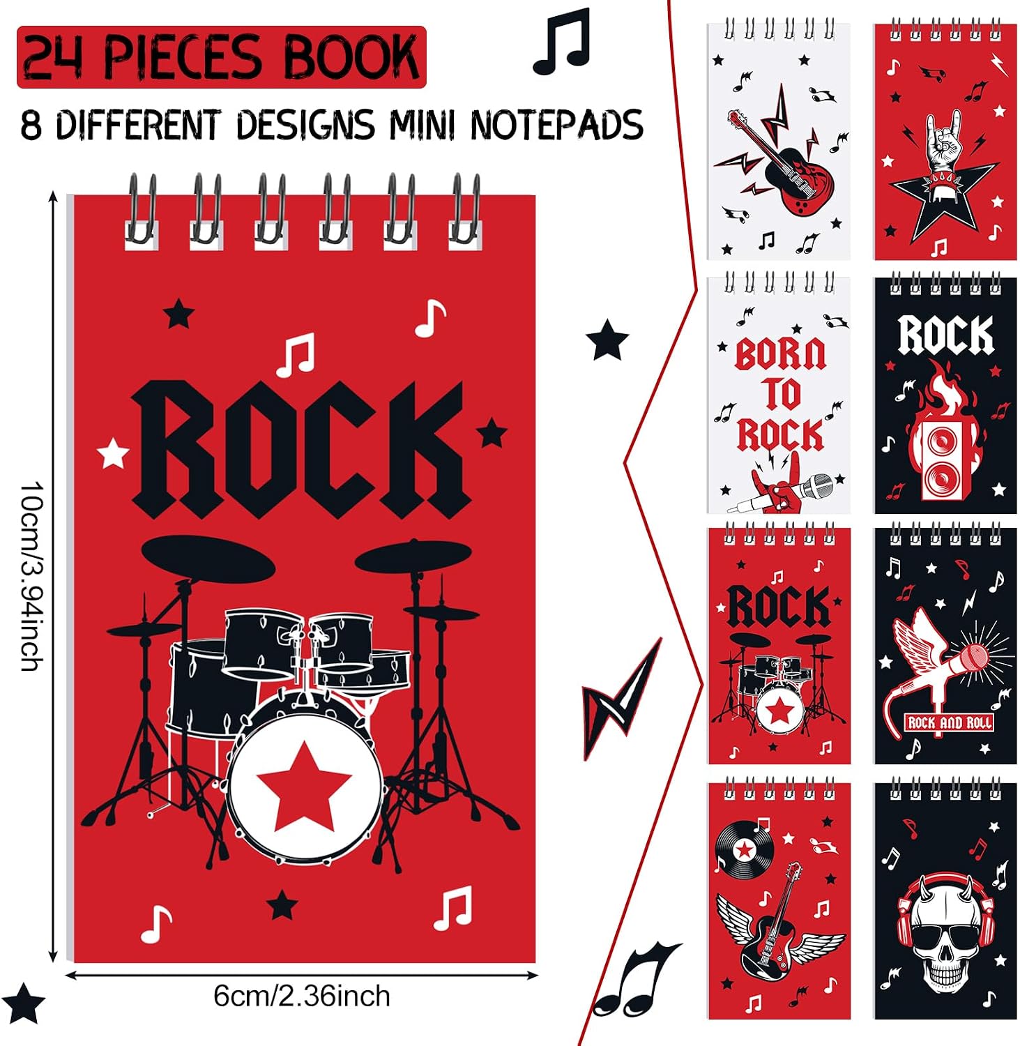 Eaasty 24 Packs Rock and Roll Party Favors, Mini Notebooks Bulk image 3