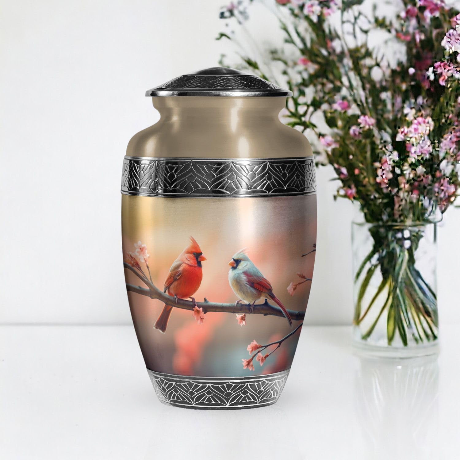 Pair of Cardinal Bird - Human Urns for Ashes - Cremation Urns for Men - Large 10 Inch - Urn for Adult - Decorative Burial Urn - 10 Inch Large