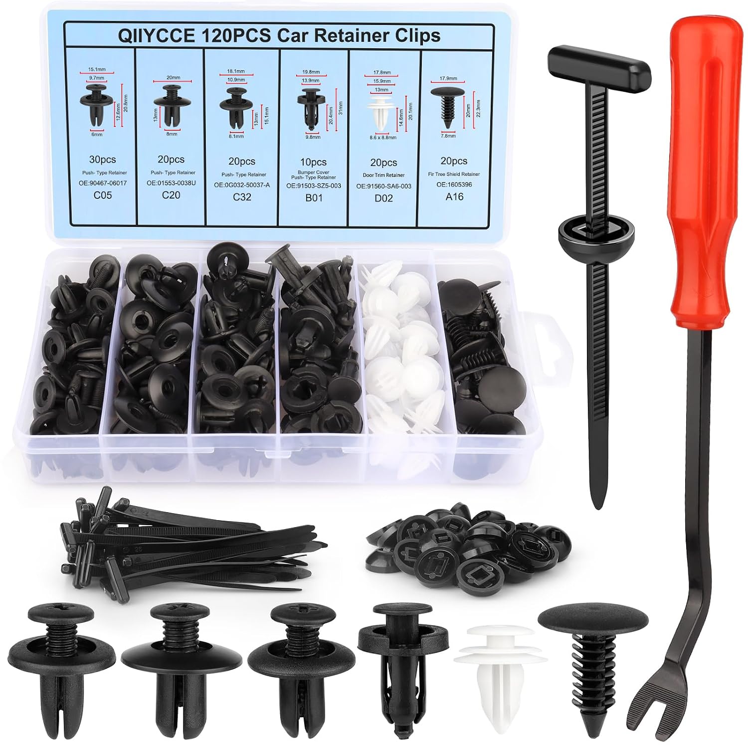 150PCS Car Clips & Plastic Rivets - 7 Popular Sizes, Fits Bumpers, Fenders & Most Car Models, Ideal for Body Fixing & Replacement