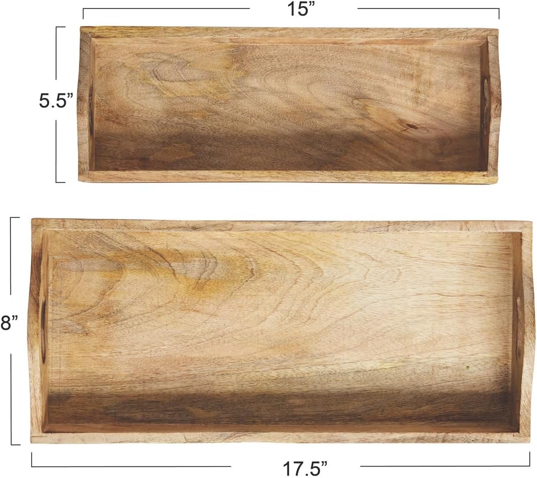 Creative Co-Op Rectangle Mango Wood Trays (Set of 2 Sizes)