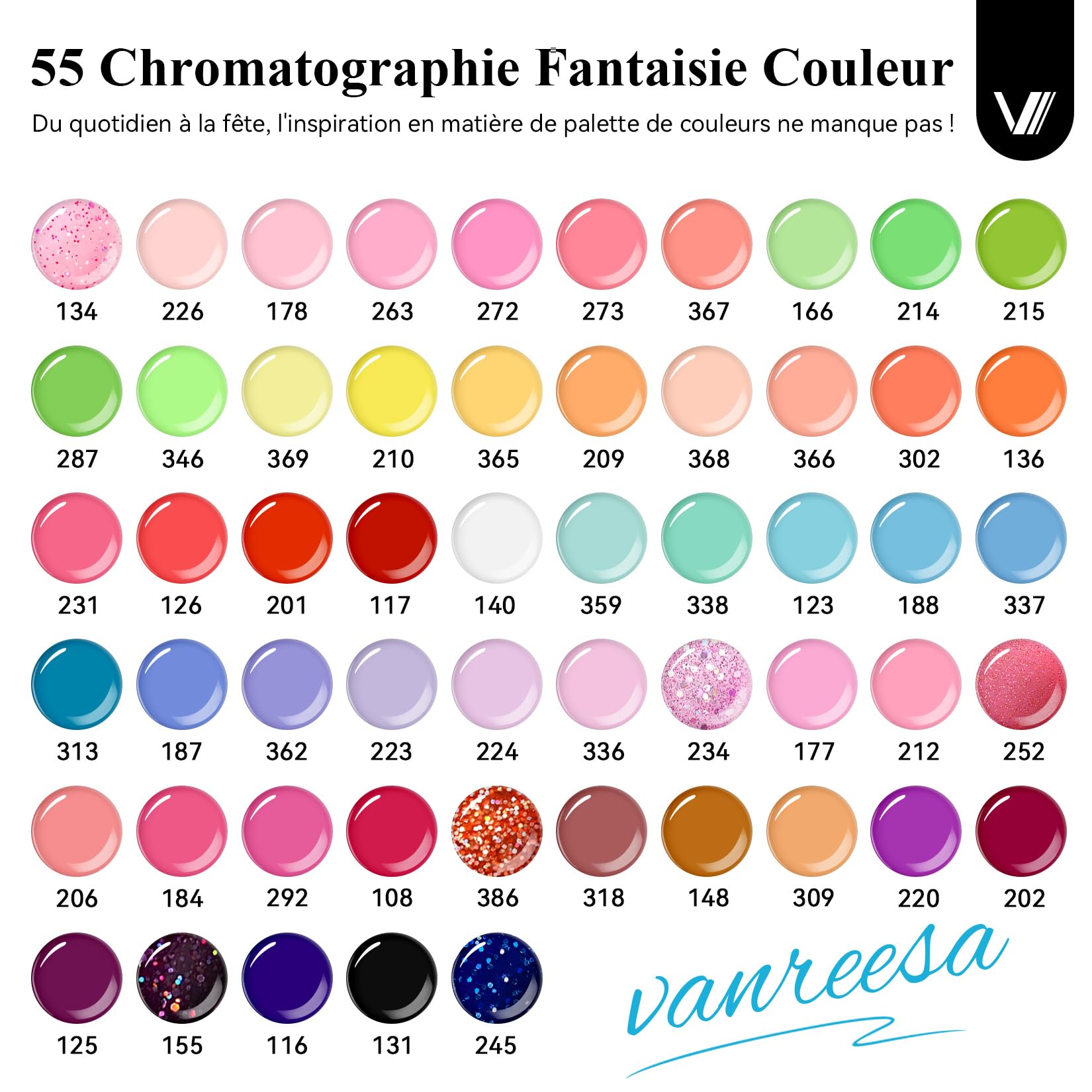 VANREESA Kit Vernis Semi Permanent, 55 Couleurs 60Pcs Vernis Semi Permanent Kit Ongle Gel UV Complet avec Base Top Coat Mat, Cadeau pour Femmes