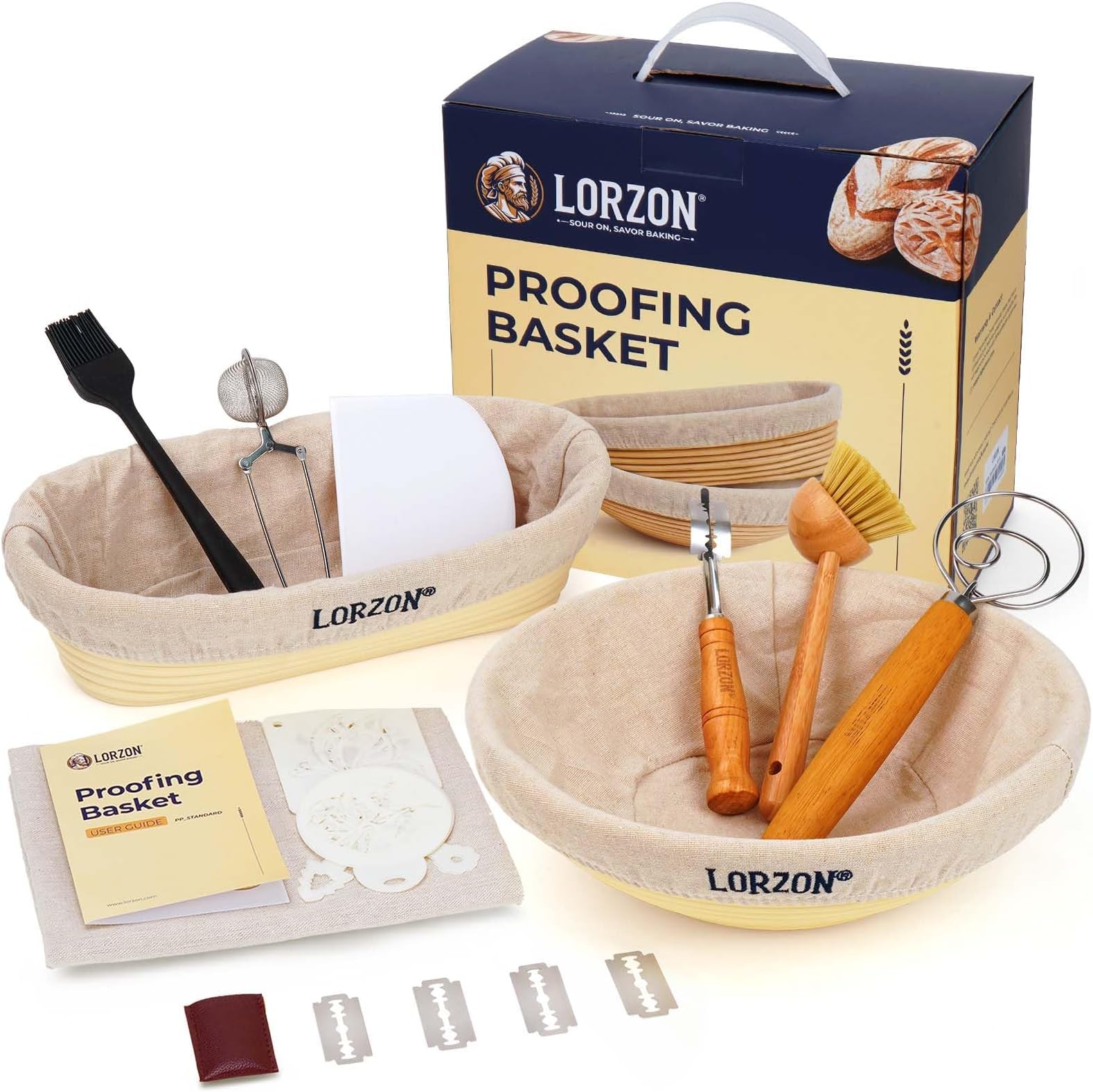 Banneton Bread Proofing Baskets Set of 2, 11" Round & 12" Oval Sourdough Proofing Baskets with Sourdough Bread Baking Supplies, Complete Bread Making Kit (Plastic)