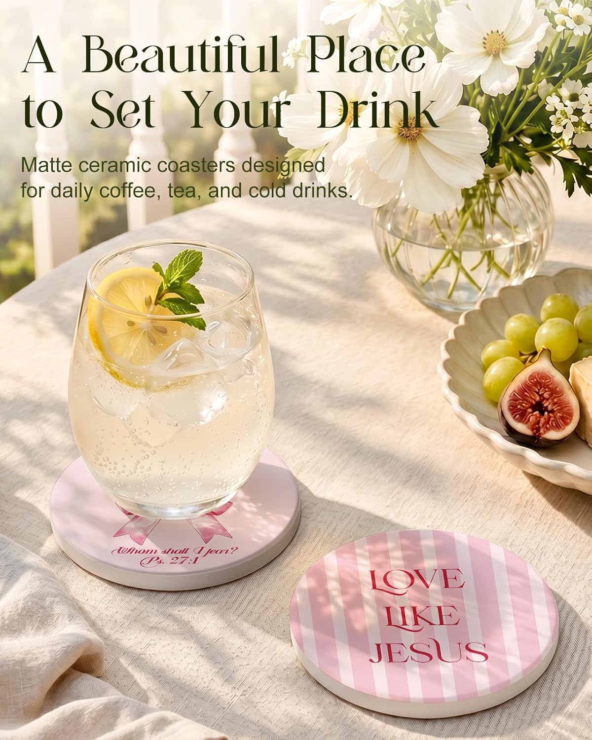 Oqplog 2 Pack Ceramic Absorbent Drink Coasters for Women