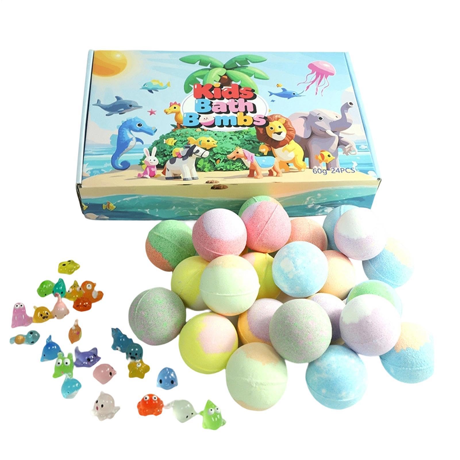 Badesalz-Ball 24 Stück Entspannender Reinigungsschaum | Badesalz mit Tierfiguren für Mädchen Spa Zuhause Bad Reisen Hotel