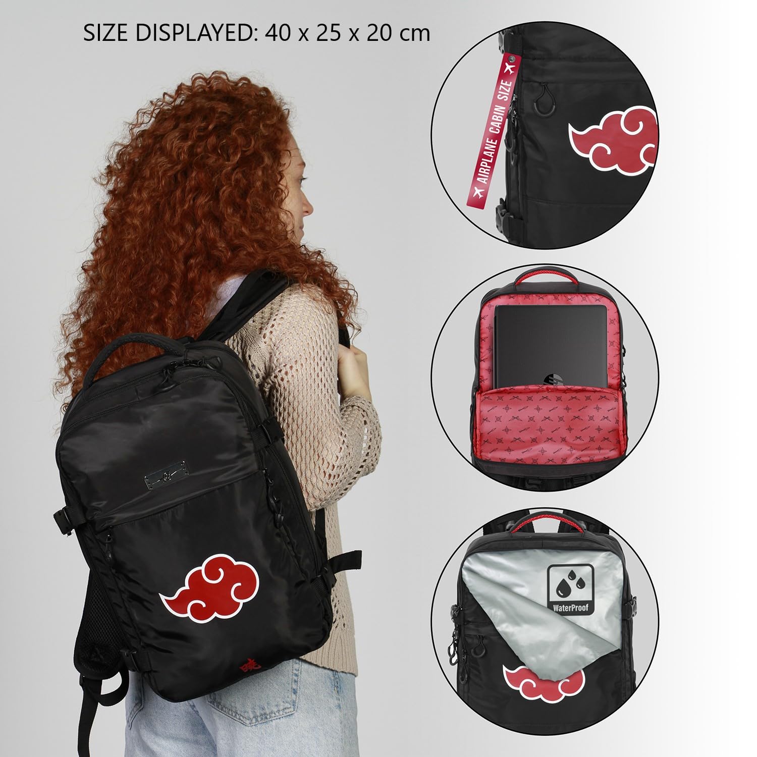 Naruto Clouds-Mochila Mercury Viaje Cabina Avión 40x20x25cm, Negro, Capacidad 20 L