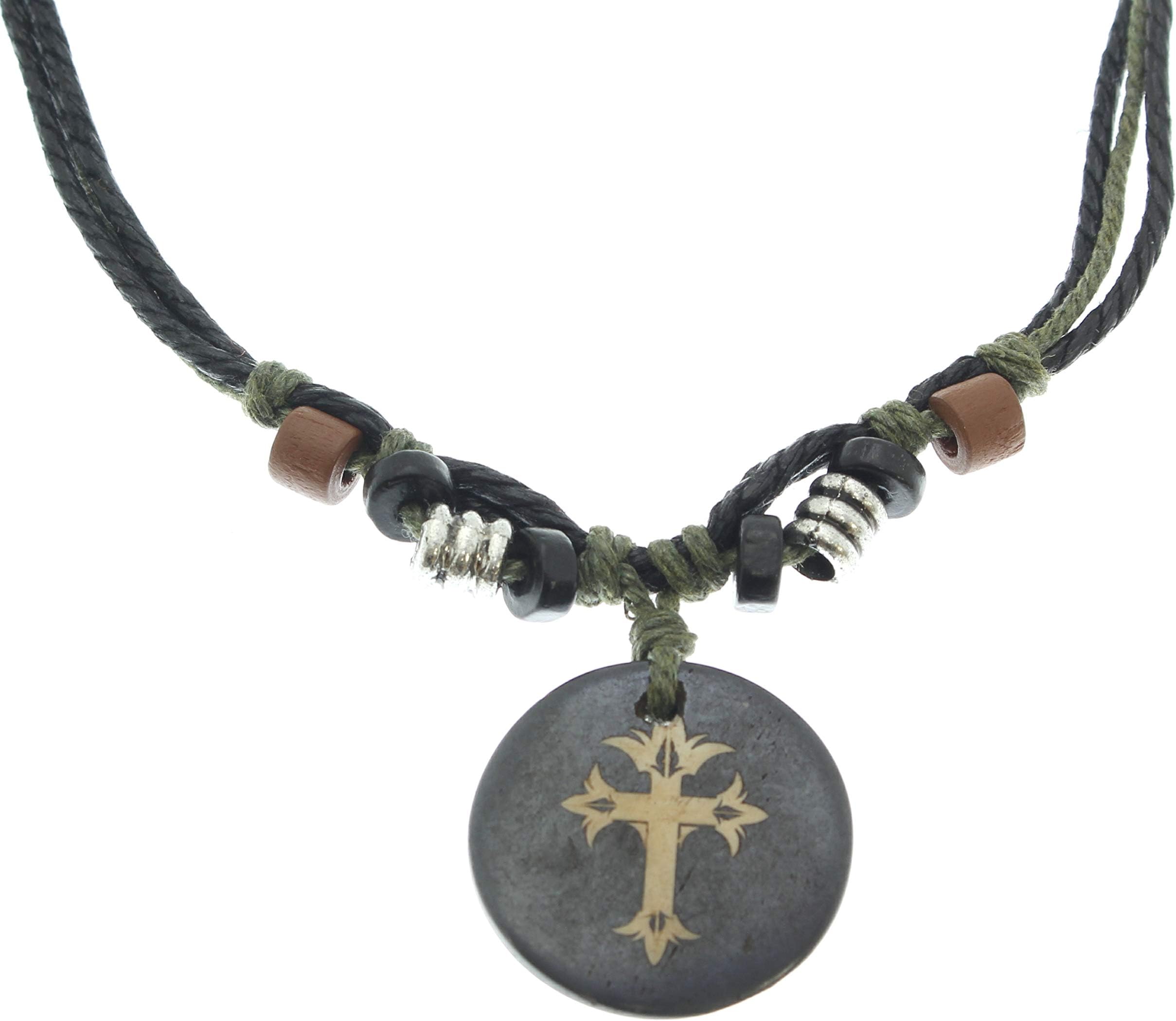 Surfer Cord Necklace With Carved Bone Pendant - Fully Adjustable