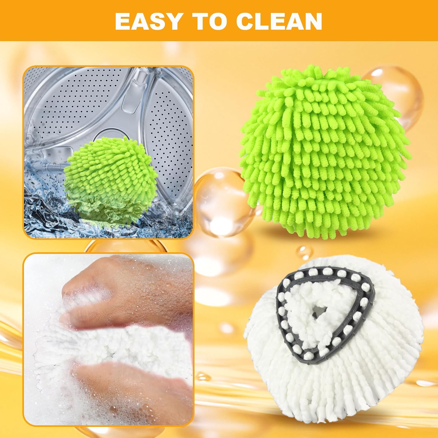 Mop Heads Replacements for OCedar EasyWring 1 Tank Spin System, Mop Replace Head with 2 Microfiber Refills, 2 Chenille Pads,1 Scrub Brush, and 1 Base Set Combo