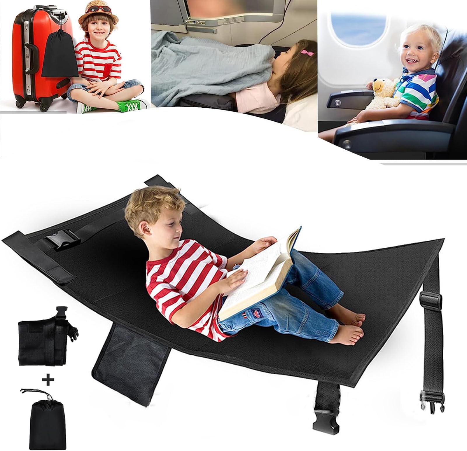 TDOO Portable Toddler Travel Bed - Aircraft Bed, Child Seat Extender, Leg Rest, Black