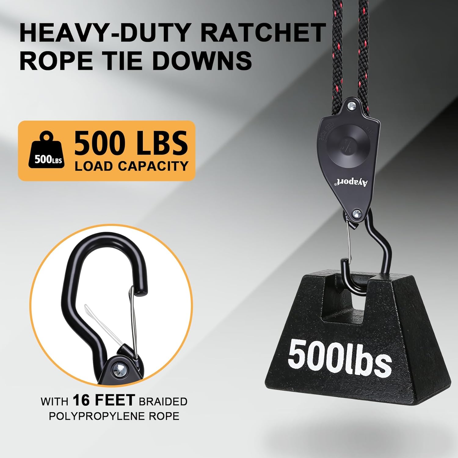 Ayaport Adjustable Rope Hanger Kayak Rope tie Downs Ratchet with Safety Lock S Hook Pulley Rope Hanger Tarp Tent Tie Downs