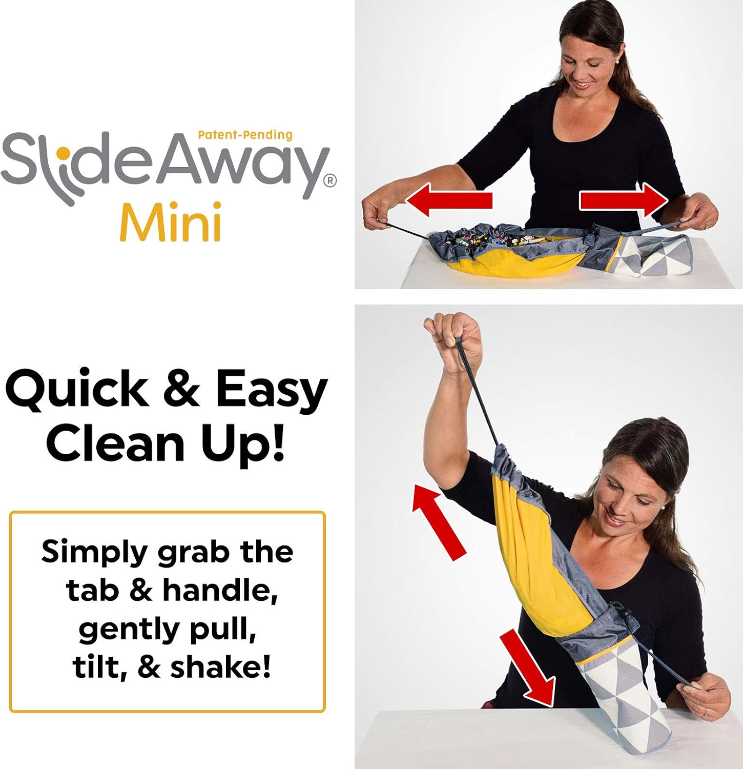 Creative QT SlideAway On-The-Go Mini Toy Storage Bag and Play Mat – Available in Multiple Patterns – Grey Triangle Toy Bag