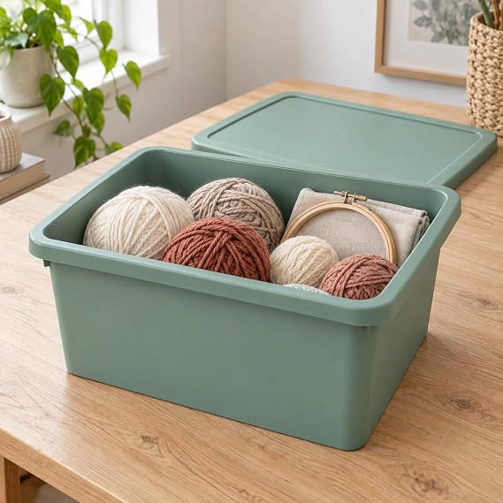 Orret Home 20 Litre Kapaklı Plastik Depolama Kutusu Organizer Kutu Çok Amaçlı Düzenleyici Saklama Kutusu Ev İçi Dolap İçi Oyuncak Kıyafet Banyo Mutfak Organizer Kutusu (Yeşil)