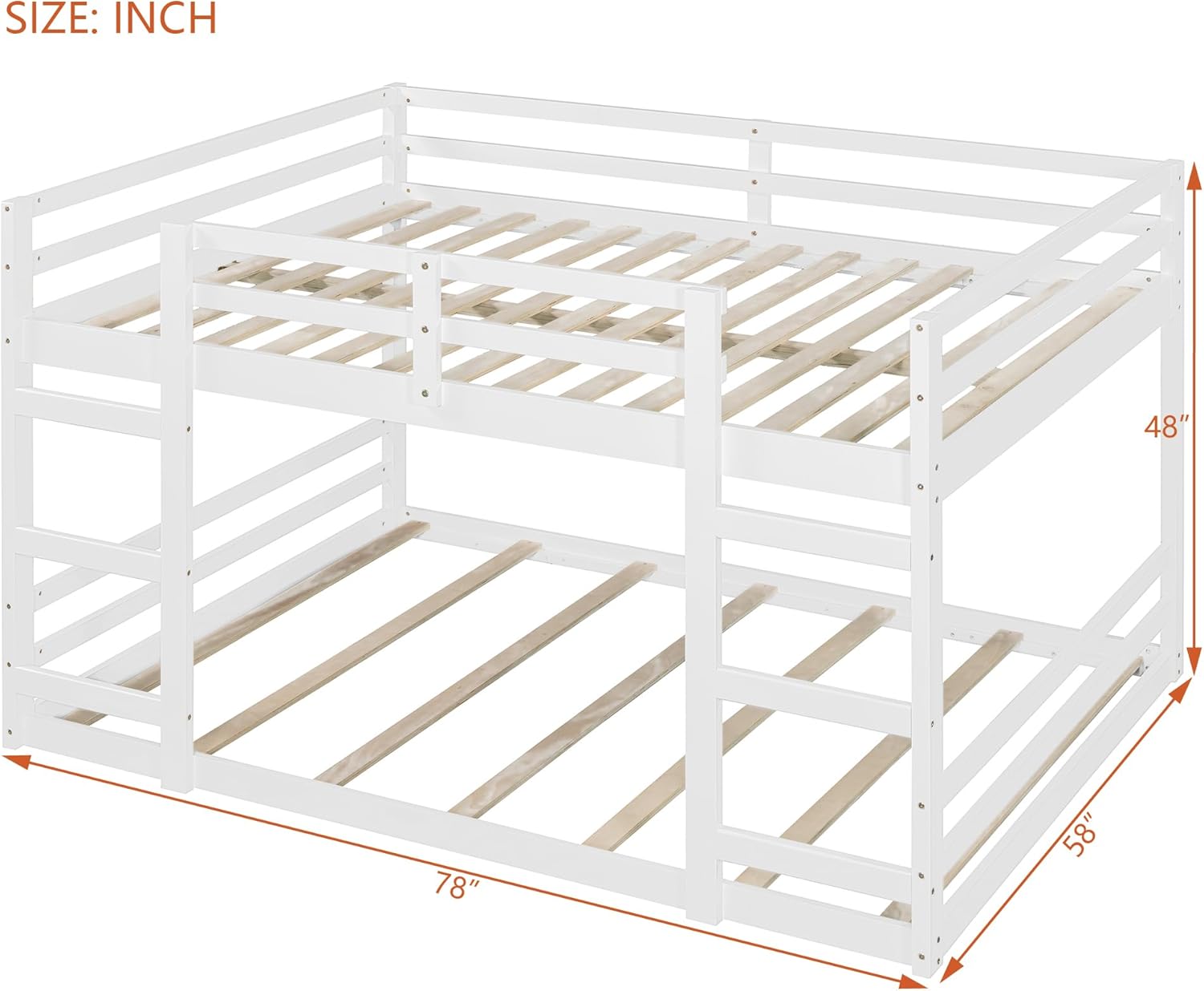 Full Over Full Bed Frame for Kids, with Stairs and Safety Guardrails, Space-Saving Bunk Bed for Children Boys and Girls, Modern Detachable Floor Bed Frame, White