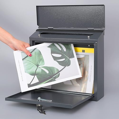 Miniatura 3 de xydled Buzones de correo con cerradura con llave, buzón de bloqueo montado en la pared, gran capacidad, cubierta de acero galvanizado buzón de metal