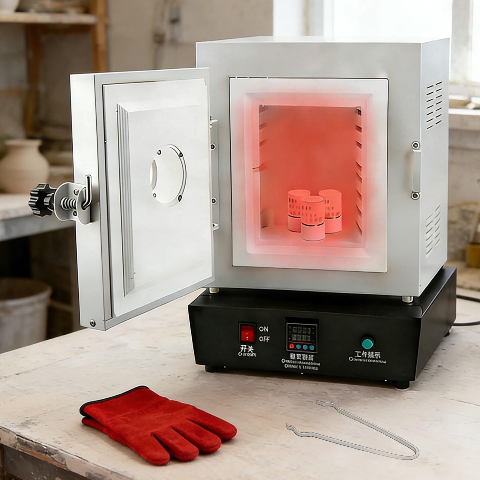 Horno Eléctrico De 1500 W para Cerámica En Casa, Horno Ceramica De Cámara Grande De 1150℃ con Ventana De Visualización Y Control PID, Horno De Fusión De Metales De Sobremesa
