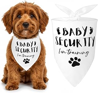Pregnancy Announcement Dog Bandana, Baby Security in Training Pregnancy Reveal Bandanas, Gender Reveal Dog Bandana, for Small to Medium-Sized Dogs (White)