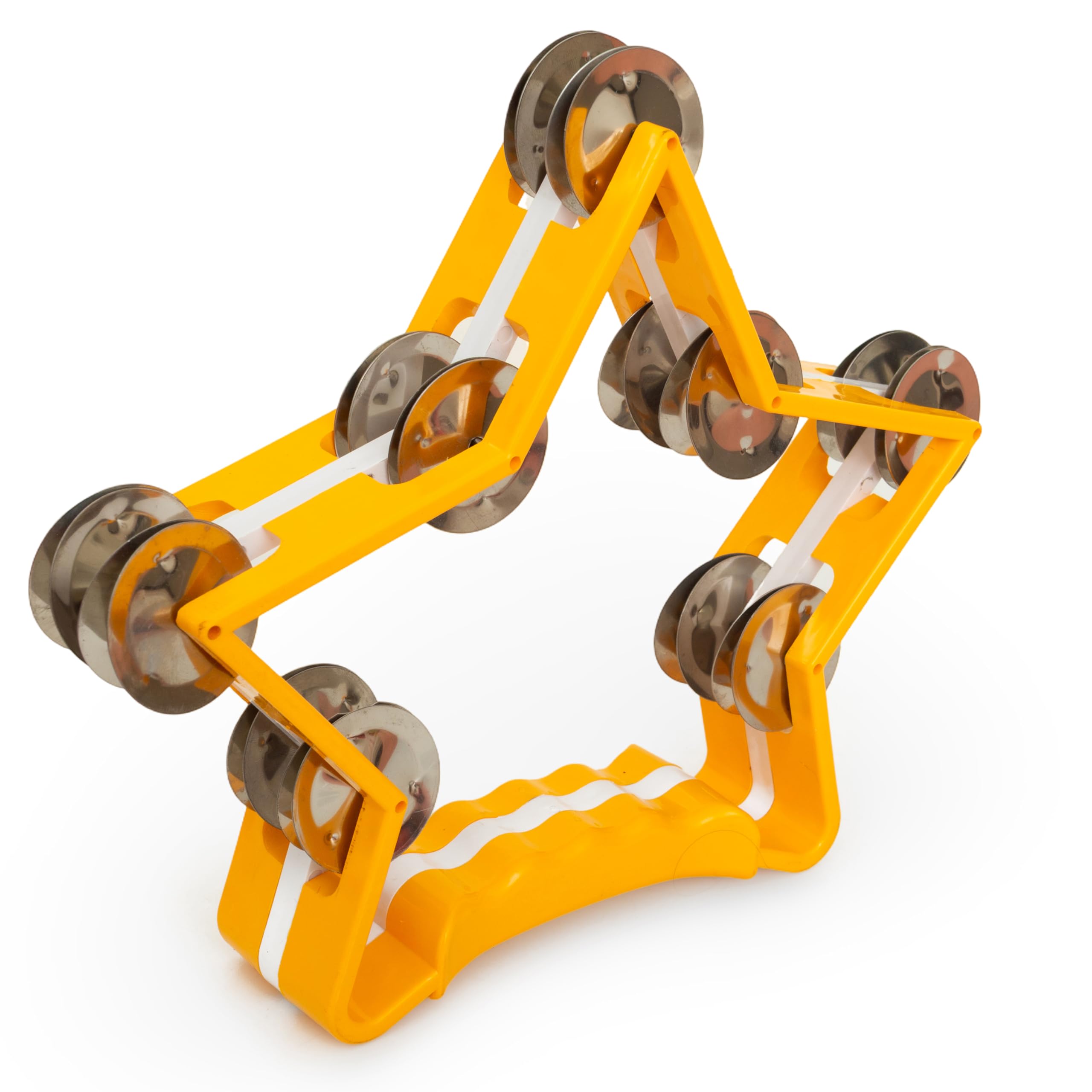 Tambourin de 22,9 x 19,1 cm avec shaker à double rangée en métal, sonnette de tambour à main pour tambour, classe de musique, karaoké, fête de mariage et culte, prise en main facile, jaune