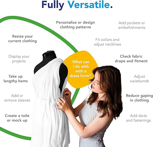 Miniatura 4 de Adjustoform Sew Simple FG307 Maniquí ajustable con forma de vestido negro M-L (talla de vestido EE. UU. 10-16) de 8 piezas para costura femenina +