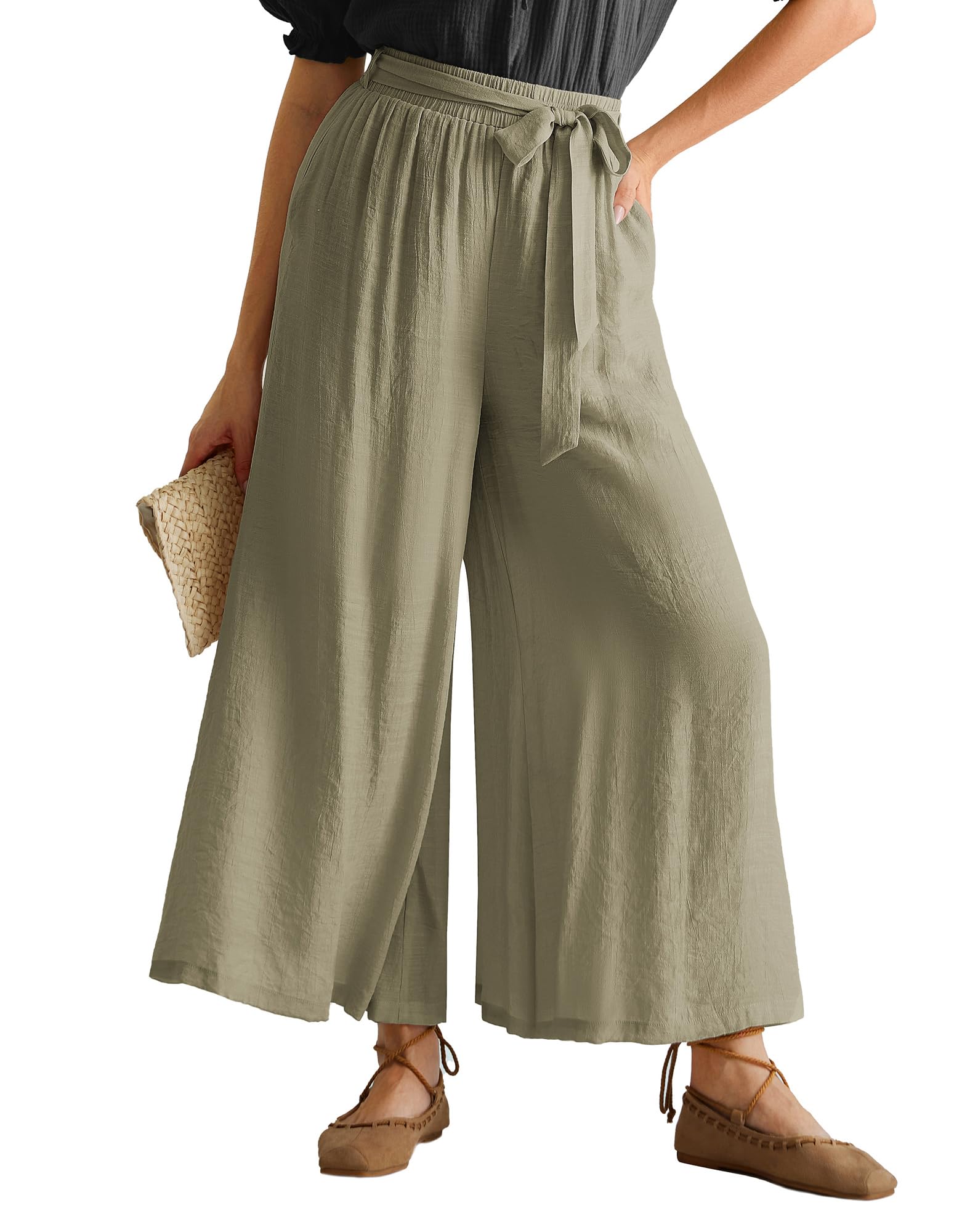 Scarlet Darkness Palazzo Pants for Women Summer Boho High Waisted Wide Leg Pants with Pockets