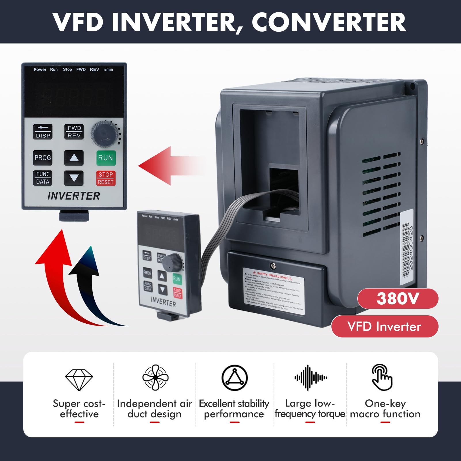 Jadeshay Variador de Frecuencia Monofásico, Unidad de Frecuencia Variable, Convertidor Monofásico a Trifásico de 2,2 kW, Salida de 220 V a 380 V, Regulador de Velocidad del Motor VFD