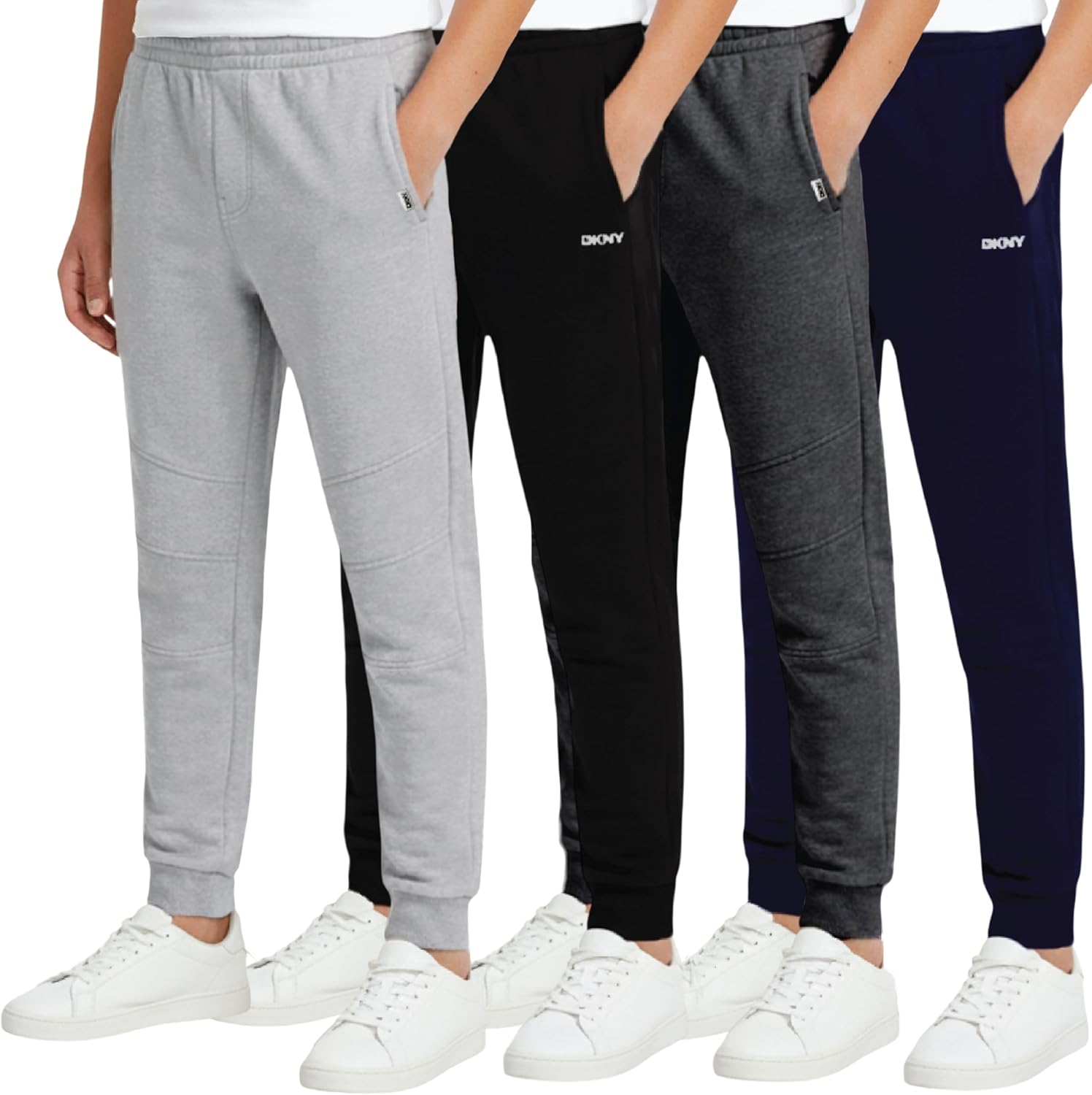 DKNY Boys Sweatpants - 4 Pack Active Performance Soft Fleece Boys Joggers Athletic Pants with Elastic Waistband and Pockets