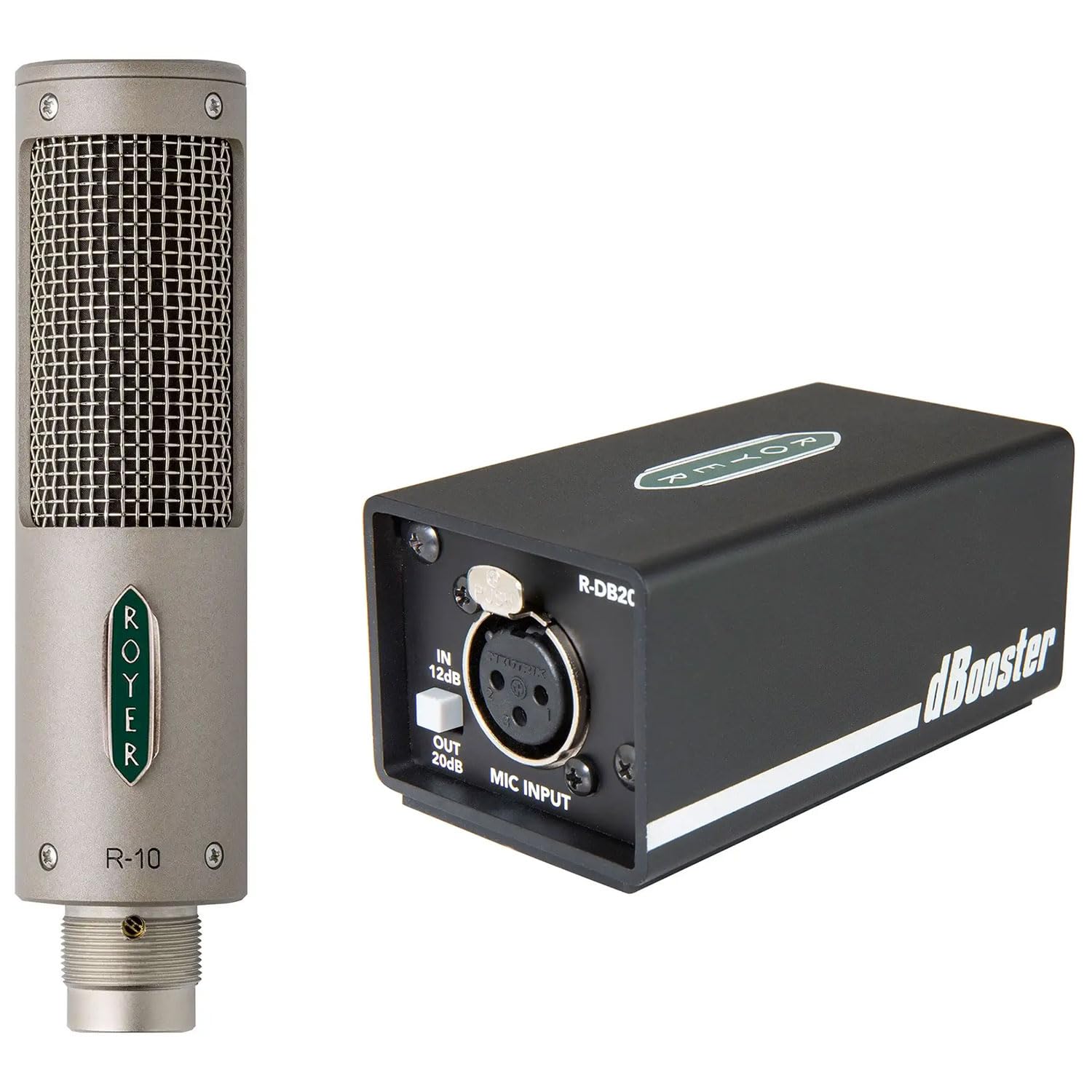 Royer Labs R-10 Compact Ribbon Microphone and dBooster Inline Preamp Bundle - Recording - Live Sound - Podcasters - Broadcasters - Made in USA
