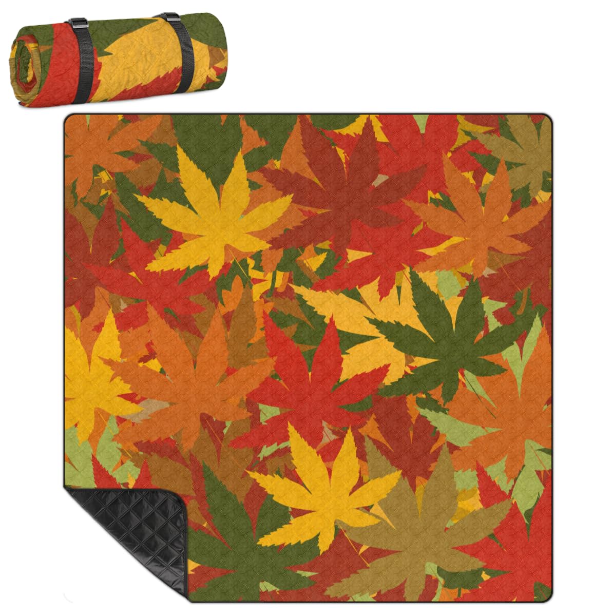 Shimoshe Extra Large Picnic Blankets 79”x 79”, Colorful Maple Leaves Waterproof Foldable Picnic Mat with Straps Portable Beach Blanket for Camping Park Grass Beach Indoor