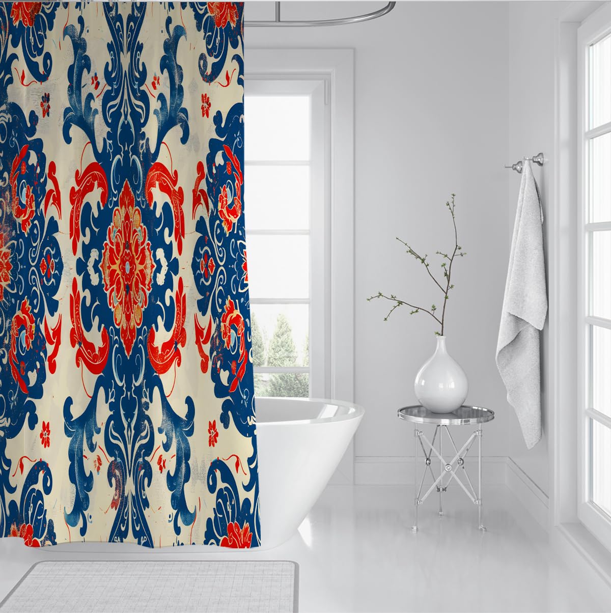 Vintage Damast-Duschvorhang Retro-Baddeko 200 x 220 cm